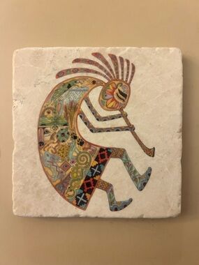 $ 5/$25 SUE COCCIA'S STUDIO Hand-drawn KOKOPELLI Animal Spirit Marble Coaster